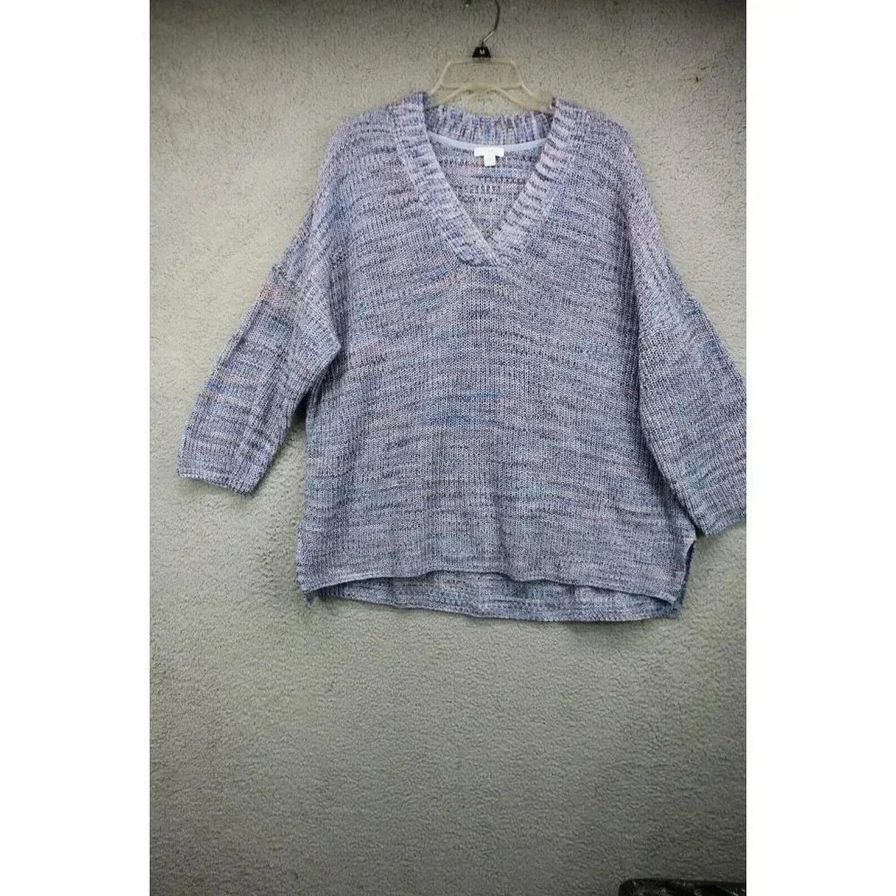 J. Jill Oversized Cable Knit V-Neck Pullover‎ Sweater-Size Large-Hi Lo